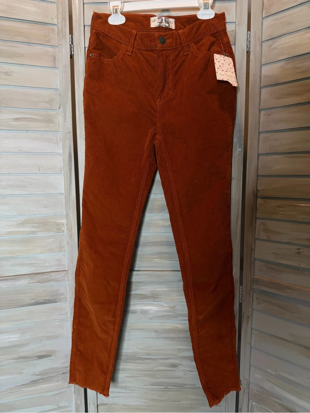 We the Free People rust 5 pocket corduroy pants jeans raw hem OB823192 sz 25 NWT